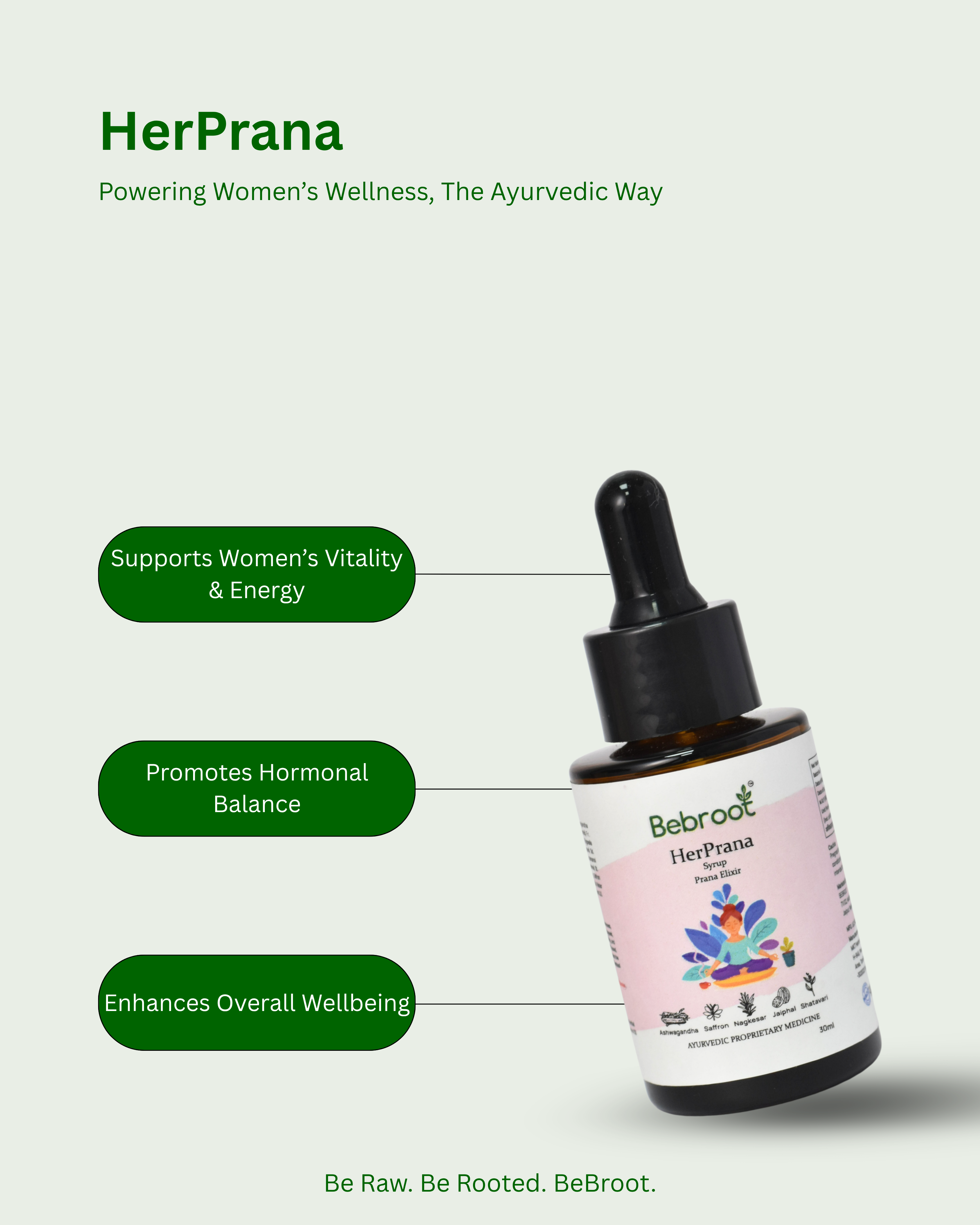 HerPrana bottle with dropper on a white background, featuring product benefits.