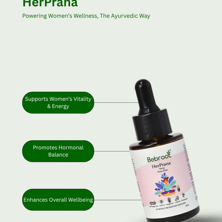 HerPrana bottle with dropper on a white background, featuring product benefits.