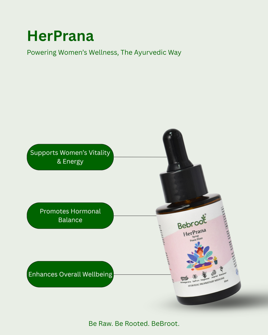 HerPrana bottle with dropper on a white background, featuring product benefits.