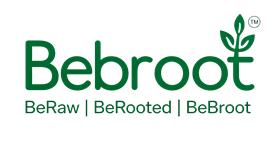 Bebroot logo with tagline 'BeRaw | BeRooted | BeRoot' on a white background
