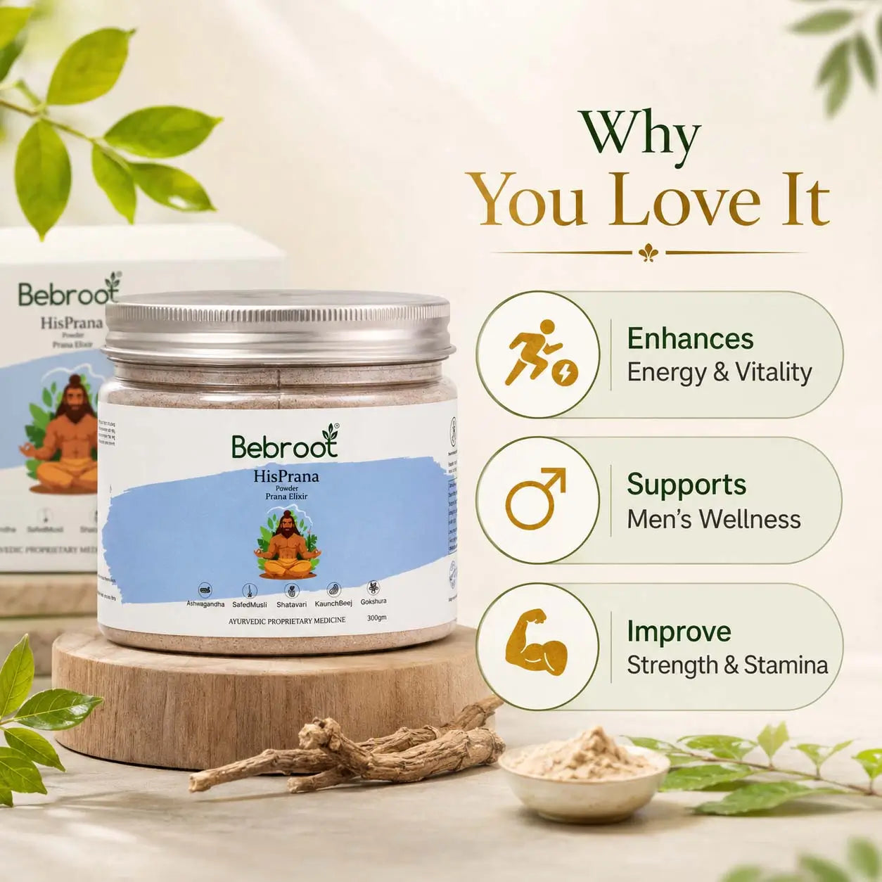 HisPrana Ayurvedic Vitality Powder for men's Performance Supplement that enhances energy and vitality.