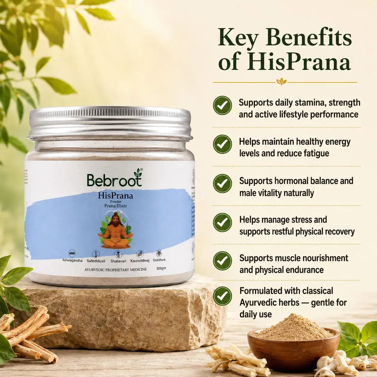 HisPrana Powder Key Benefits – Boosts Men's Stamina, Energy, Vitality & Performance Naturally with Ayurveda