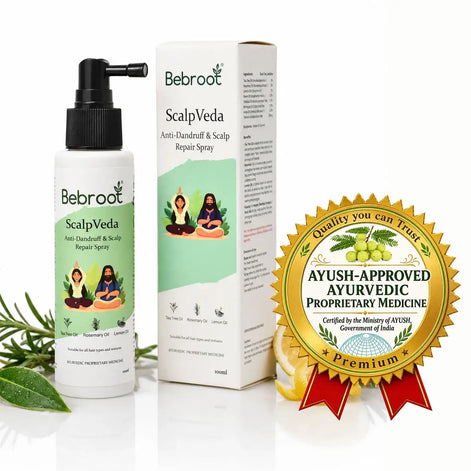 ScalpVeda – AYUSH Certified Ayurvedic Anti-Dandruff & Scalp Repair Spray, GMP Certified, Made in India